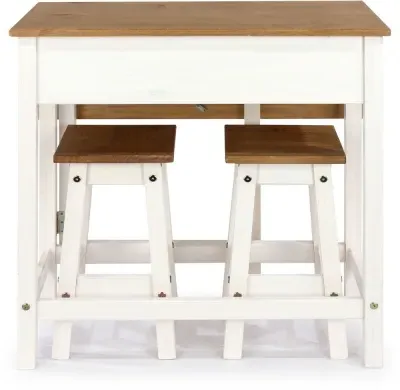 Corson Drop Leaf Table with 2 Stools - White, Mexican Pine
