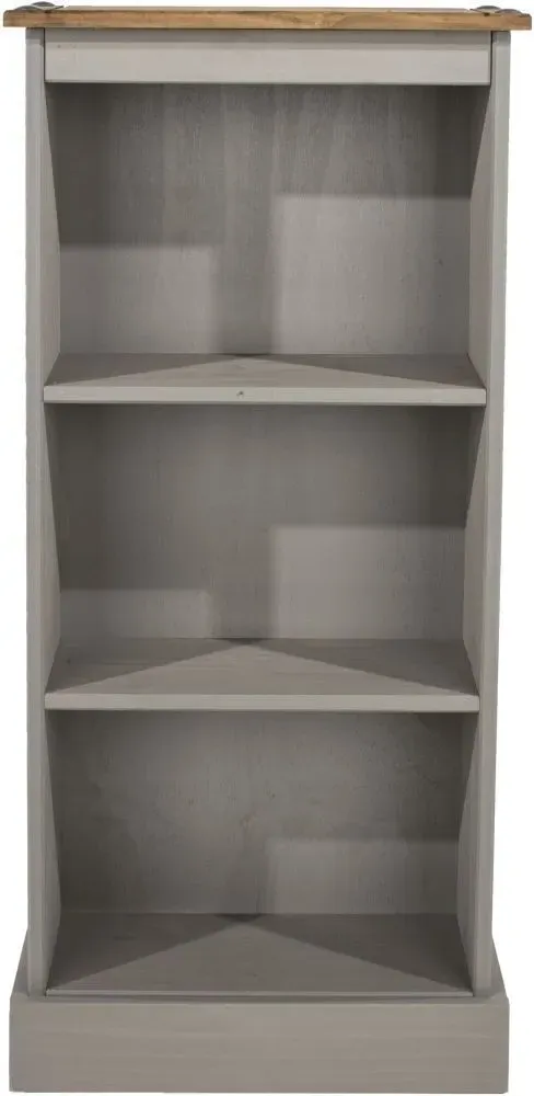 Corson Low Narrow Bookcase - Grey, Mexican Pine