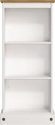 Corson Low Narrow Bookcase - White, Mexican Pine