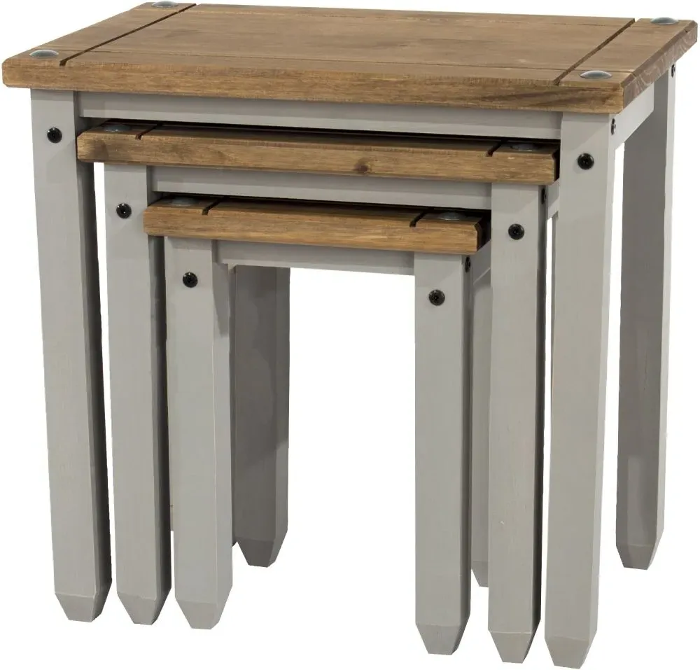 Corson Nest of 3 Tables - Grey, Mexican Pine