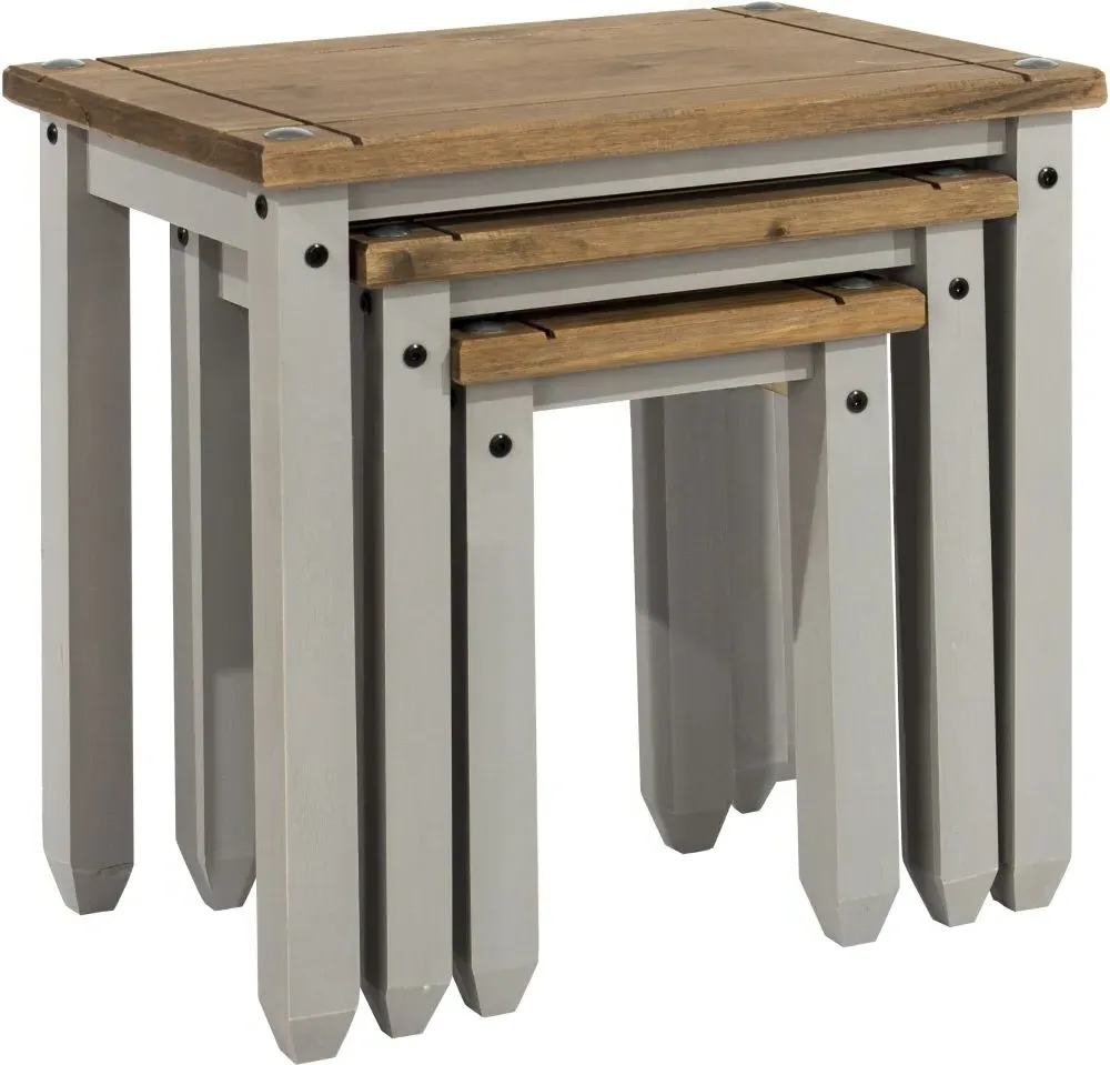 Corson Nest of 3 Tables - Grey, Mexican Pine