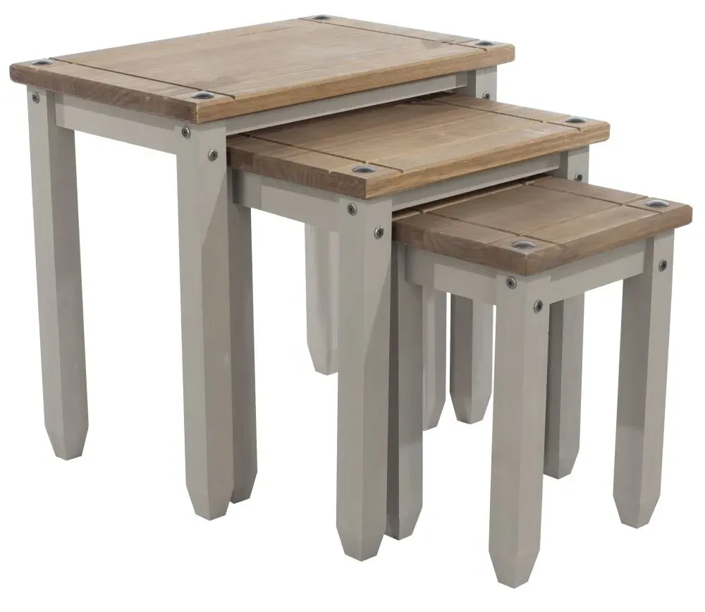 Corson Nest of 3 Tables - Grey, Mexican Pine