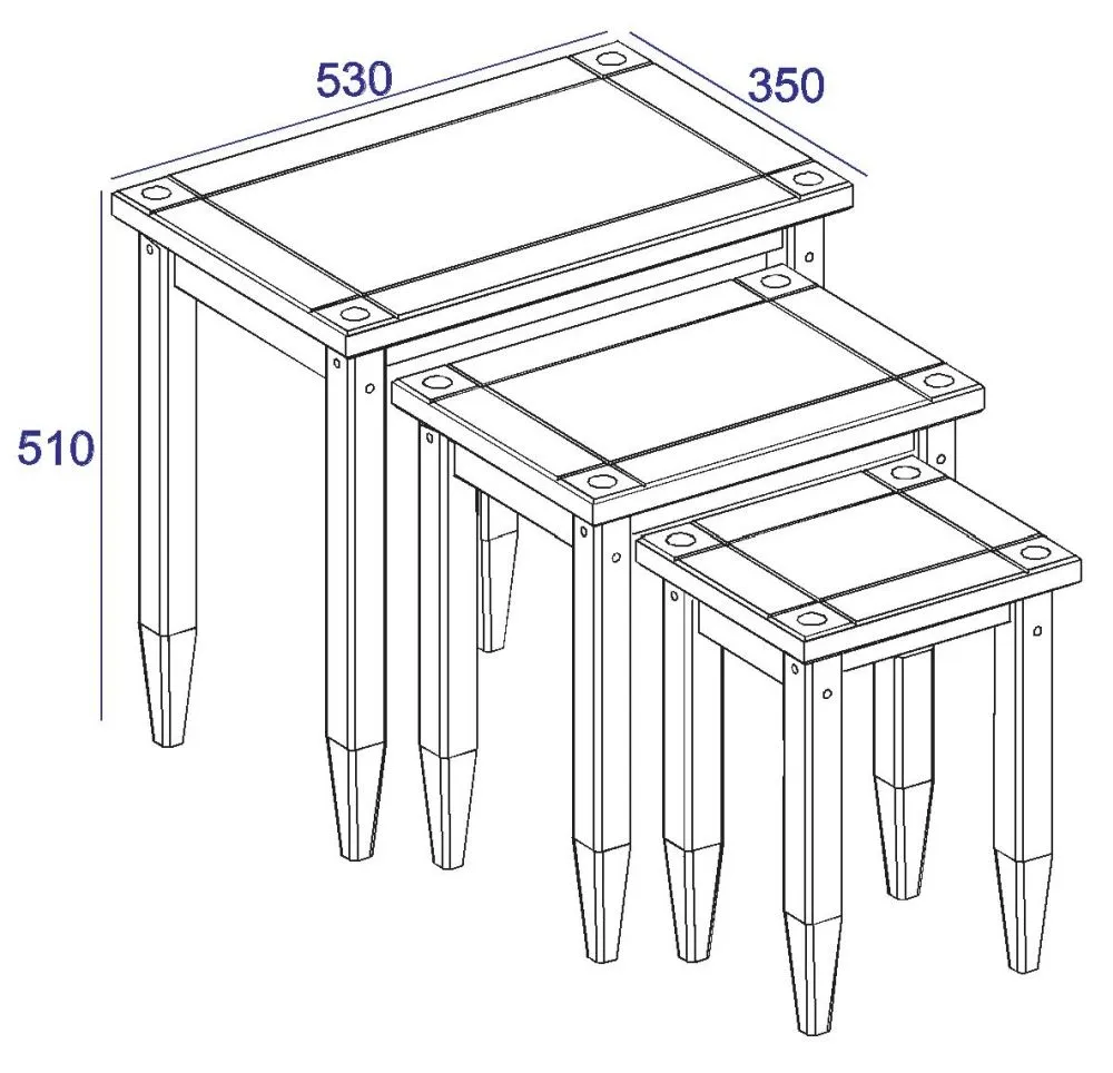 Corson Nest of 3 Tables - Grey, Mexican Pine