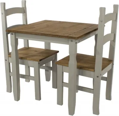 Corson Square Dining Set with 2 Chairs - Grey, Mexican Pine image