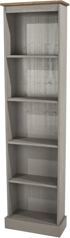 Corson Tall Narrow Bookcase - Grey, Mexican Pine