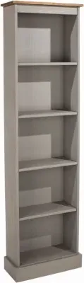 Corson Tall Narrow Bookcase - Grey, Mexican Pine image