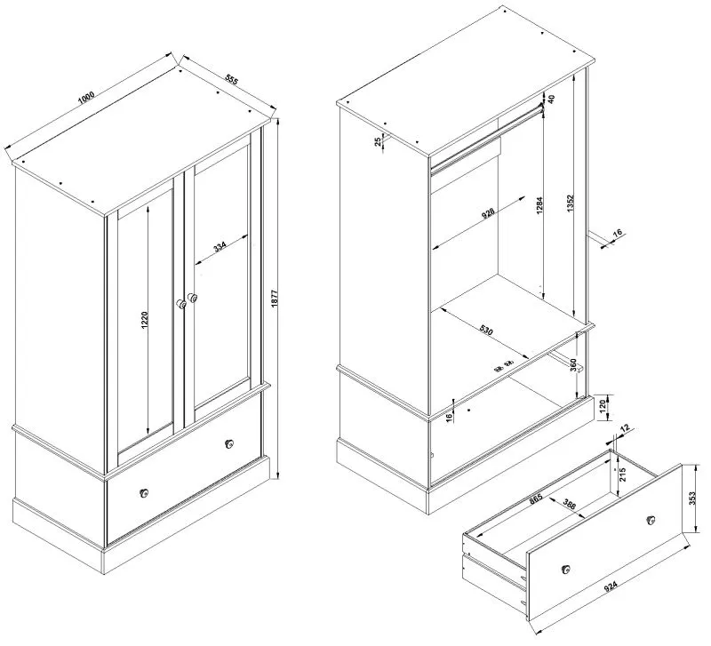 Costilla 2 Door Combi Wardrobe - Pine