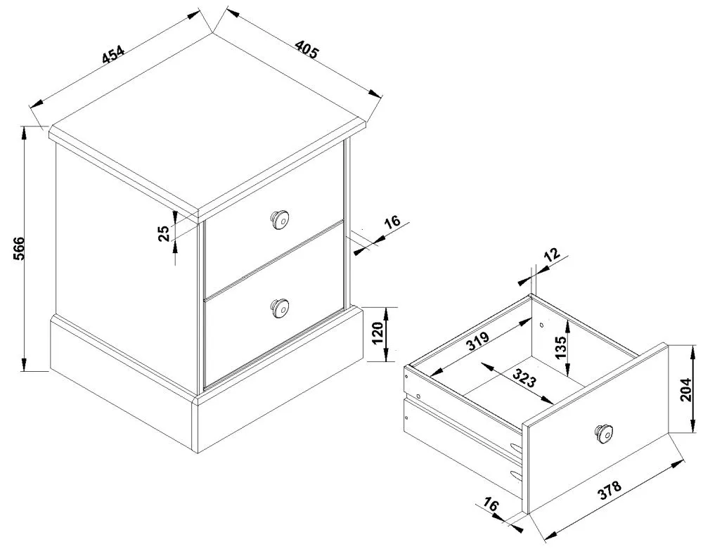 Costilla 2 Drawer Bedside Cabinet - Pine