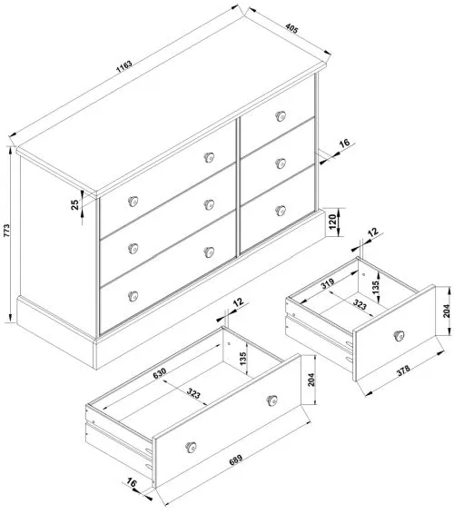 Costilla 6 Drawer Wide Chest - Pine
