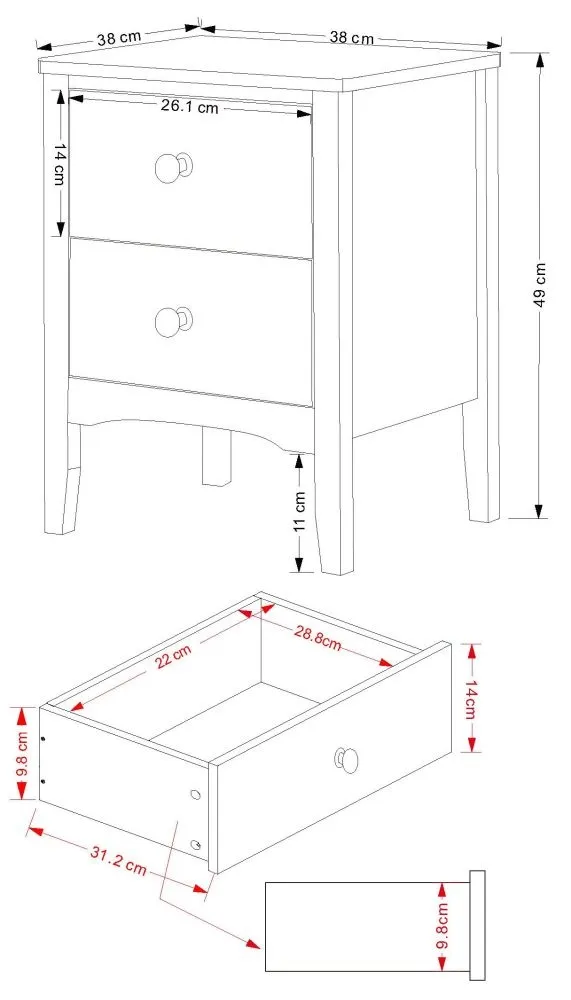 Cottle 2 Drawer Bedside Cabinet - Grey