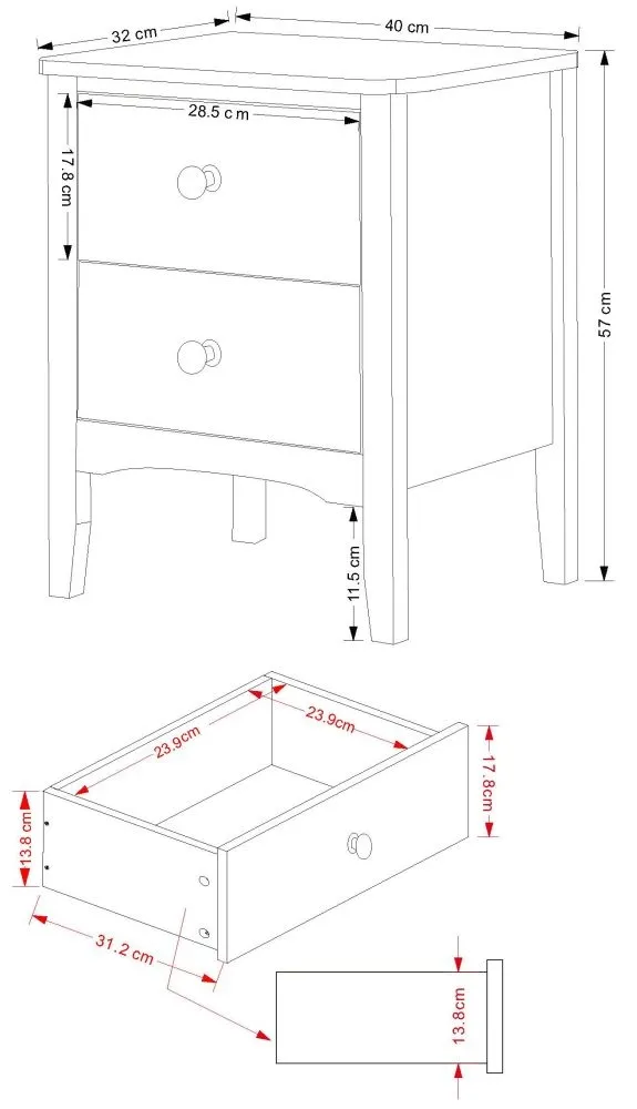 Cottle 2 Drawer Bedside Cabinet - Grey