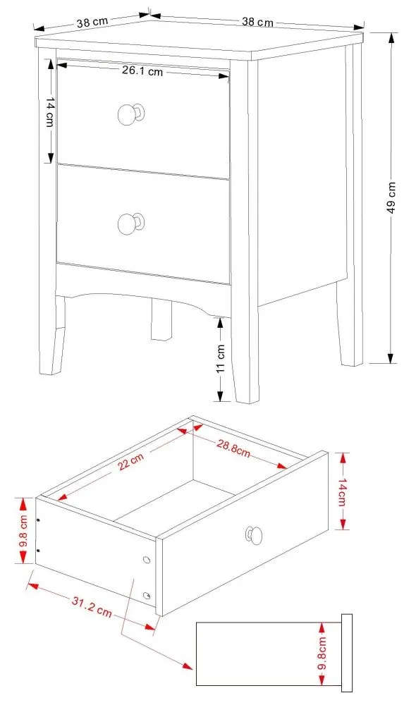 Cottle 2 Drawer Bedside Cabinet - White