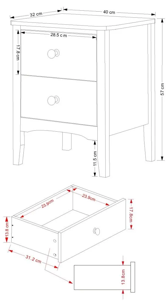 Cottle 2 Drawer Bedside Cabinet - White
