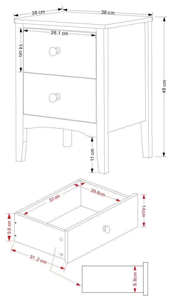 Cottle 2 Drawer Petite Bedside Cabinet - Blue