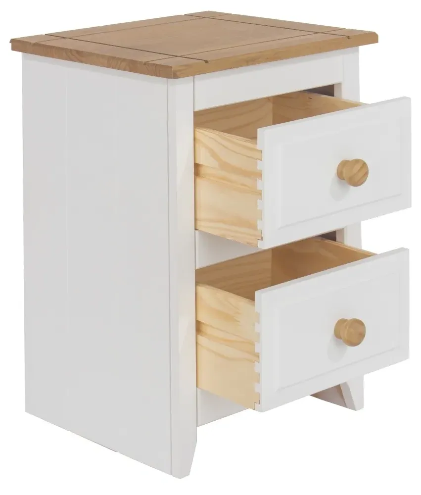 Crockett 2 Drawer Petite Bedside Cabinet - White, Pine