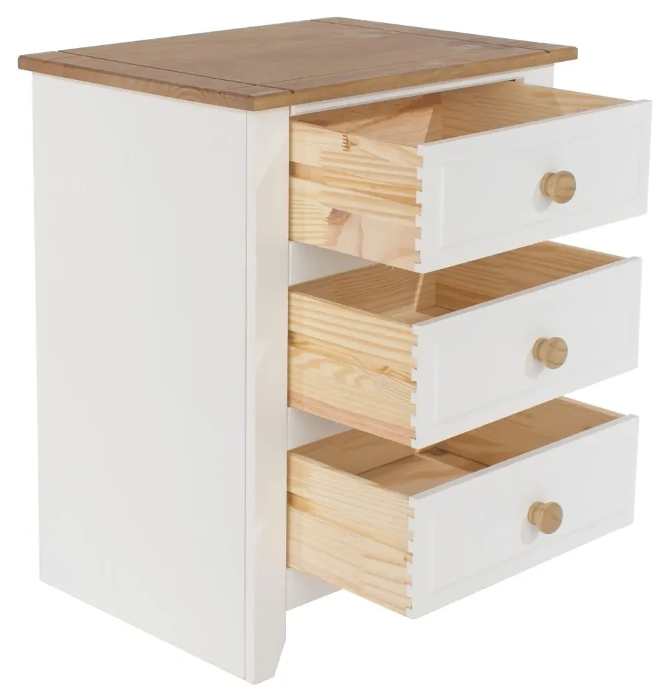 Crockett 3 Drawer Bedside Cabinet - White, Pine
