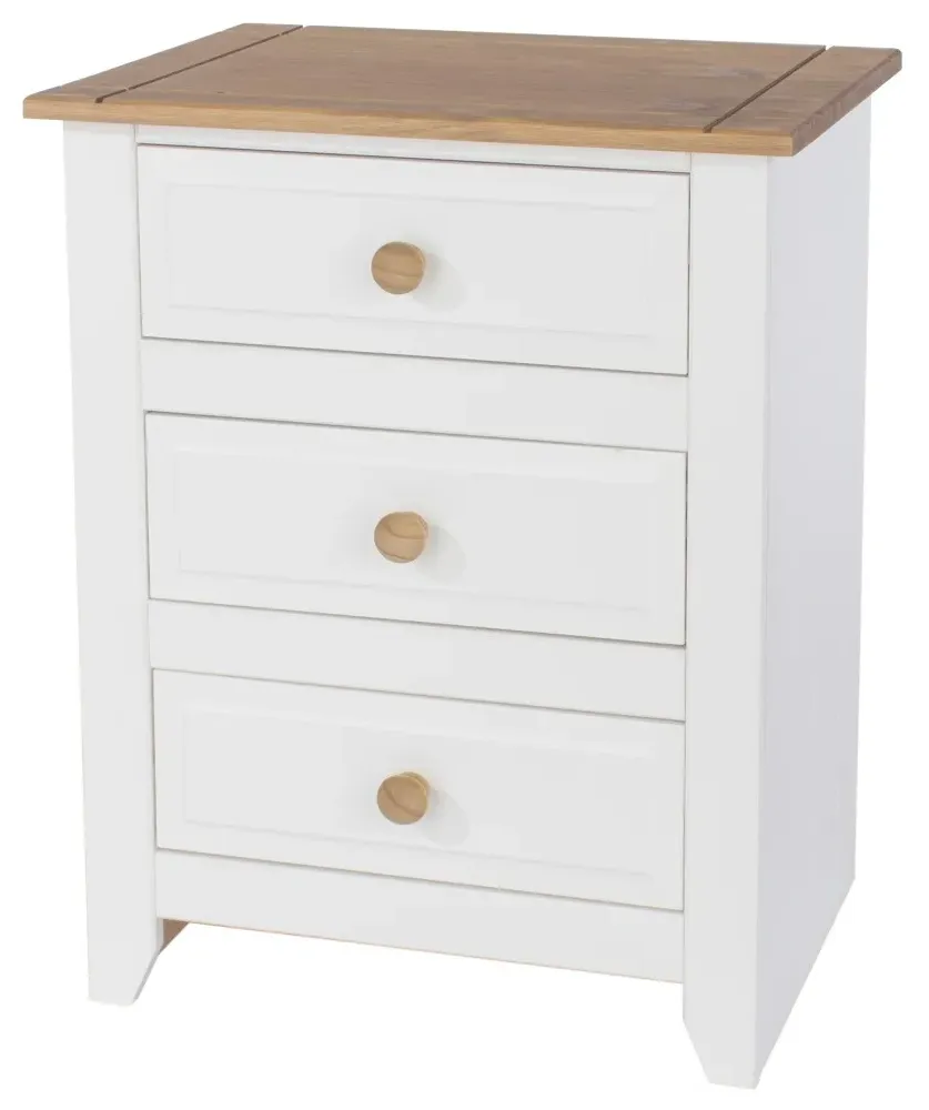 Crockett 3 Drawer Bedside Cabinet - White, Pine