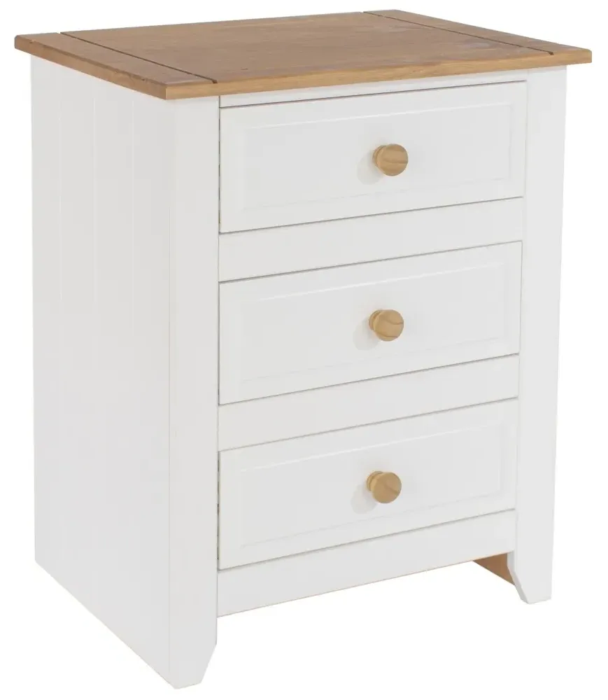 Crockett 3 Drawer Bedside Cabinet - White, Pine