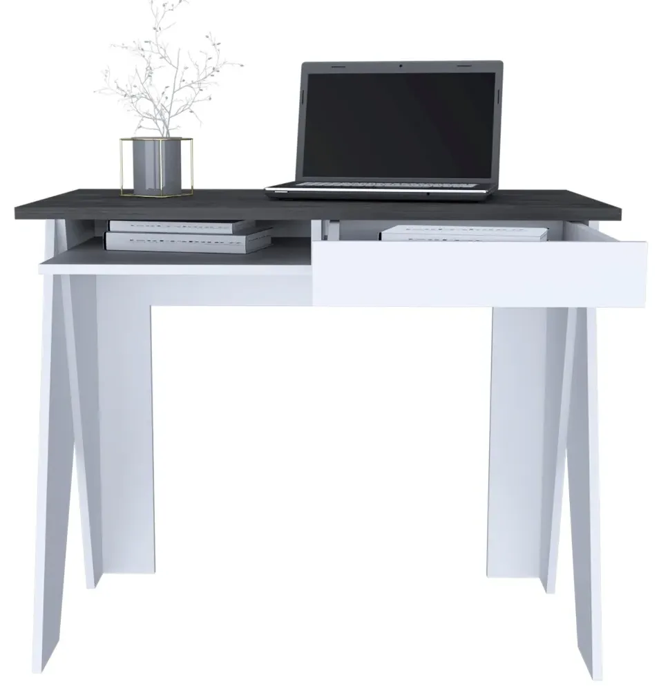 Davis 1 Drawer Desk - White, Grey Oak Effect