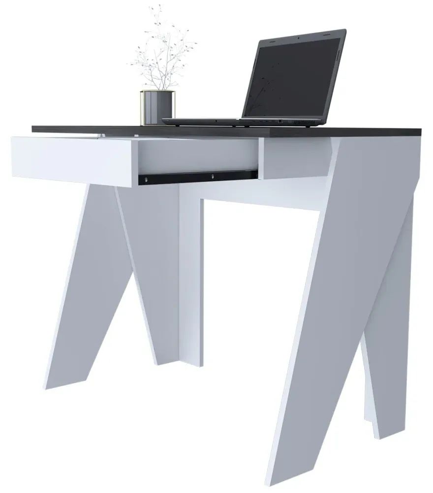 Davis 1 Drawer Desk - White, Grey Oak Effect