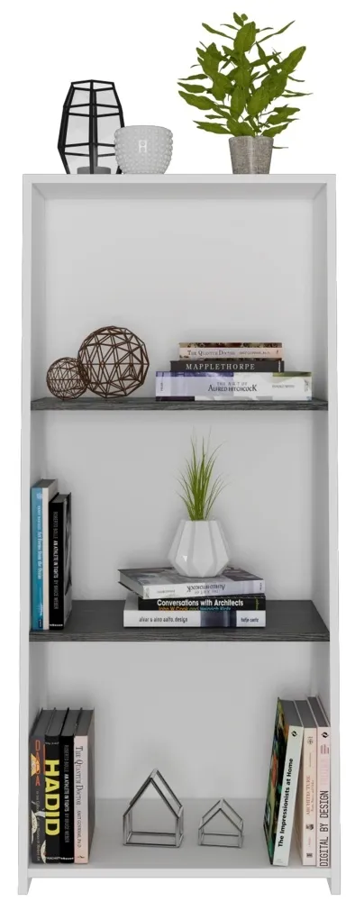 Davis Low Bookcase - White, Grey Oak Effect