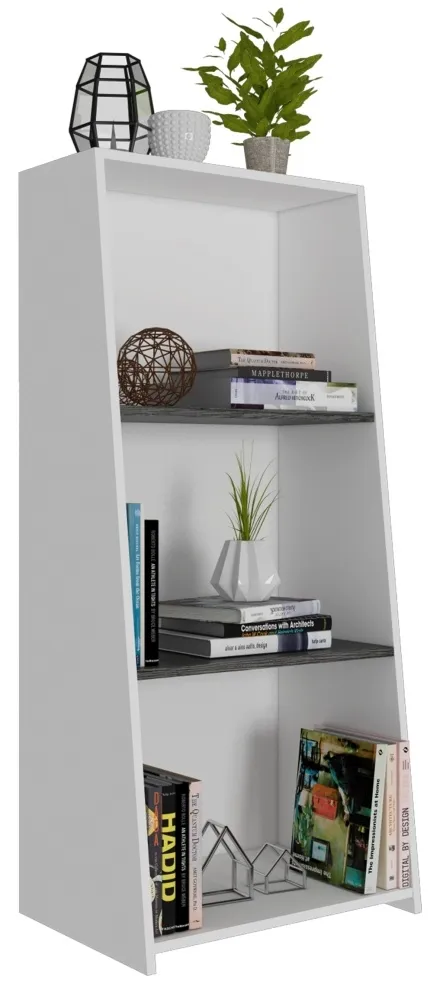 Davis Low Bookcase - White, Grey Oak Effect