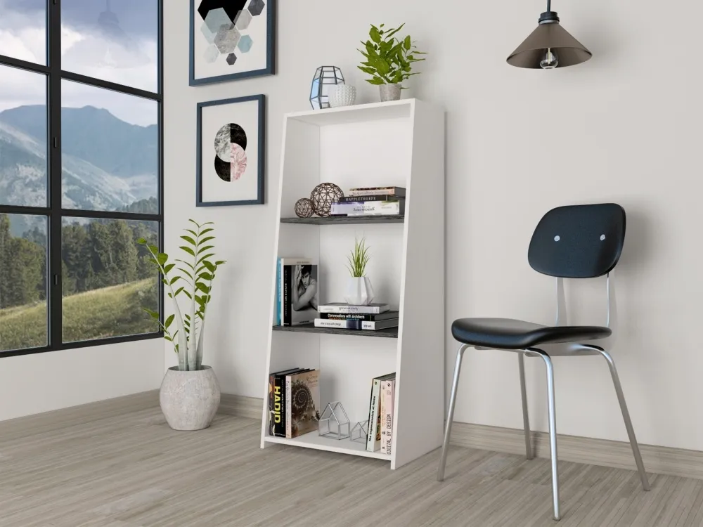 Davis Low Bookcase - White, Grey Oak Effect