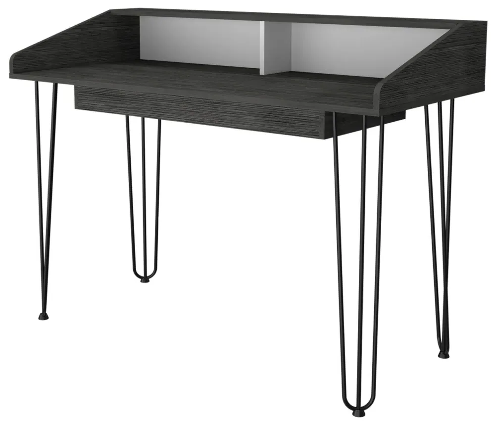 Davis Office Desk - Black, Grey Oak Effect