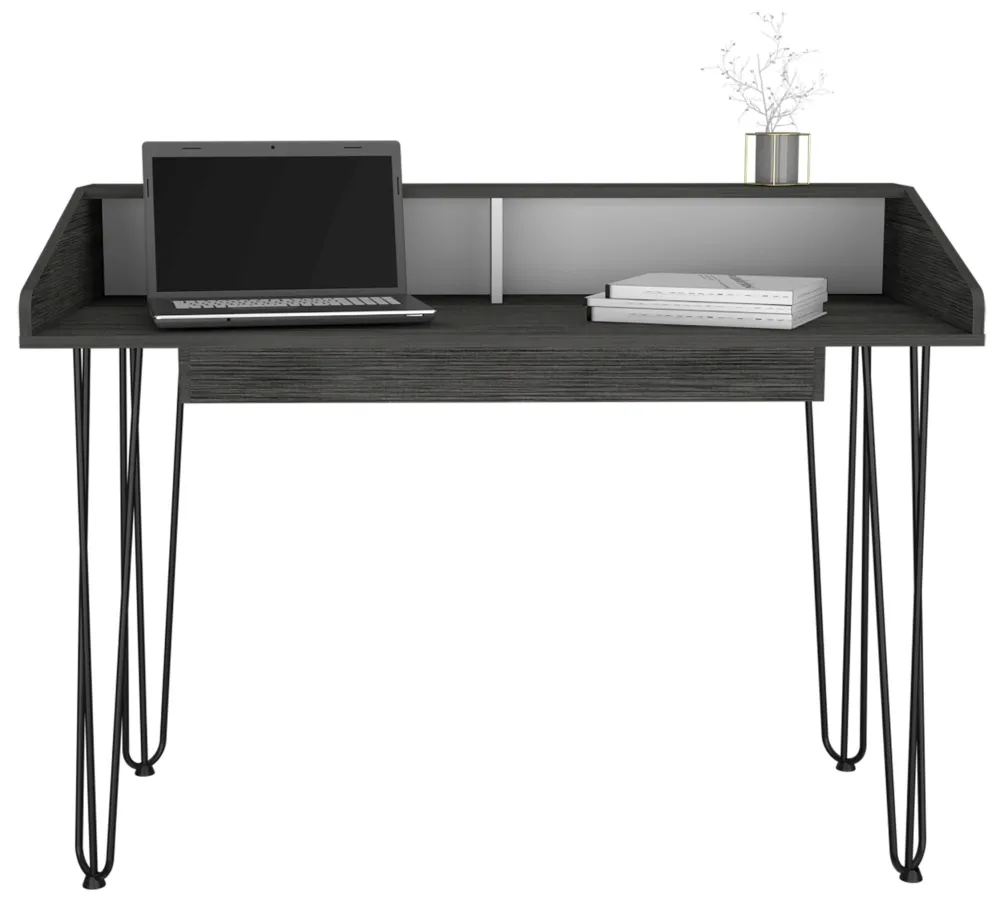 Davis Office Desk - Black, Grey Oak Effect