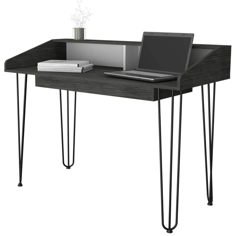 Davis Office Desk - Black, Grey Oak Effect