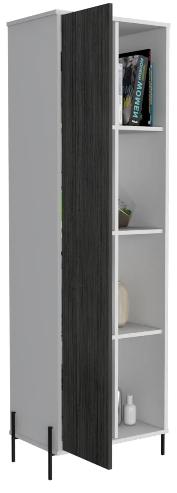 Davis Tall Display Cabinet - White, Grey Oak Effect