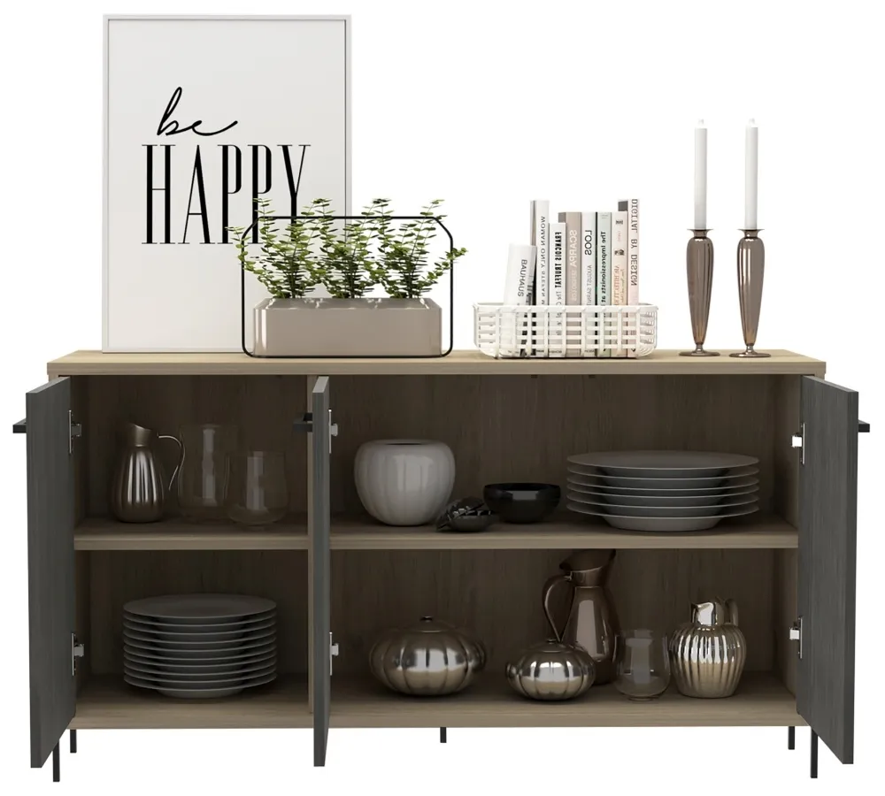 Hanwell 3 Door Sideboard - Grey, Wood Effect