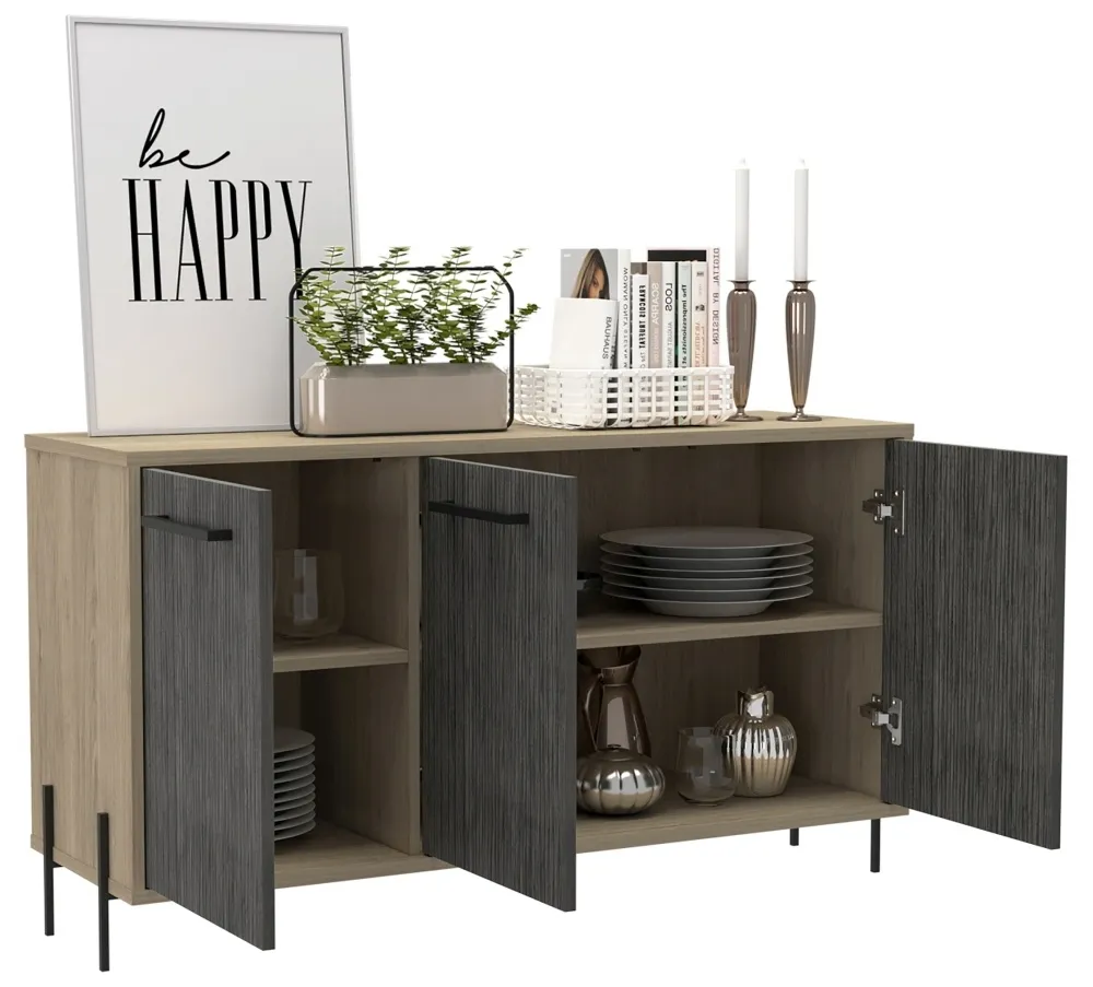 Hanwell 3 Door Sideboard - Grey, Wood Effect