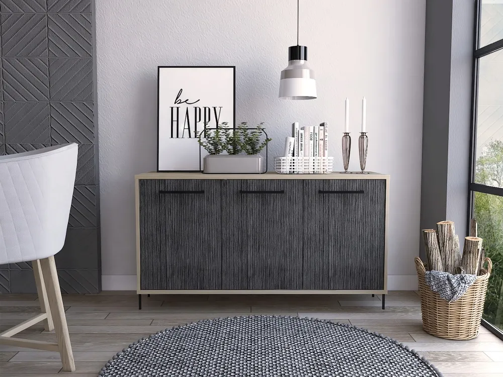 Hanwell 3 Door Sideboard - Grey, Wood Effect