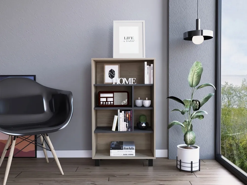 Hanwell Display Bookcase - Carbon Grey, Wood Effect