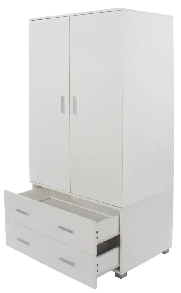 Lorain 2 Door 2 Drawer Wardrobe - White, High Gloss
