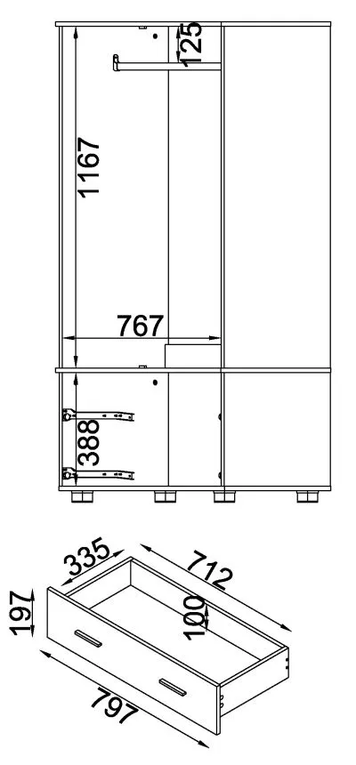 Lorain 2 Door 2 Drawer Wardrobe - White, High Gloss