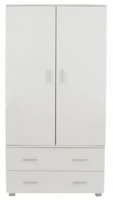 Lorain 2 Door 2 Drawer Wardrobe - White, High Gloss image