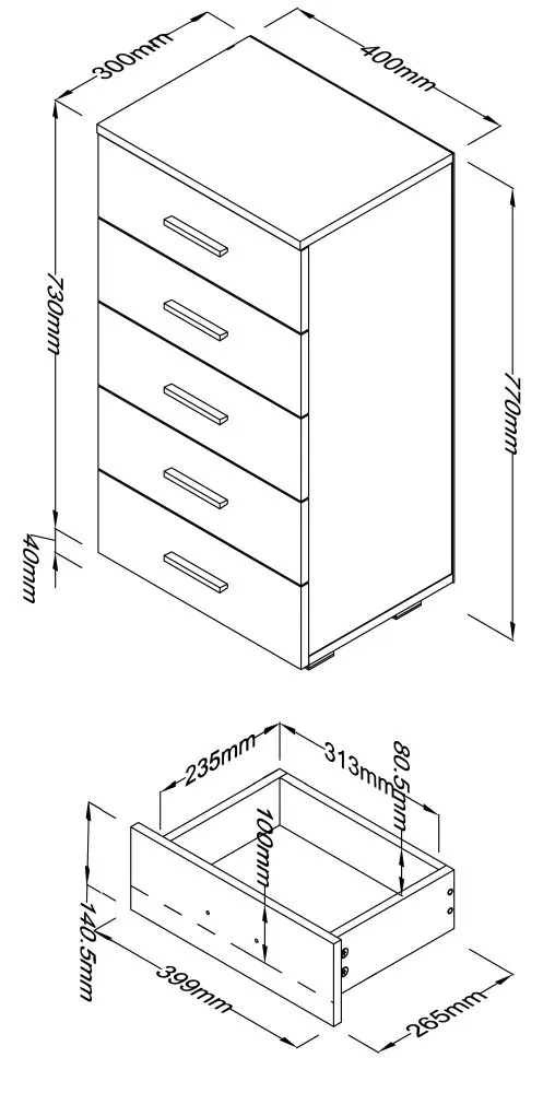 Lorain 5 Drawer Narrow Chest - White