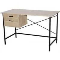 Lyon 2 Drawer Desk with Metal Legs - Oak, Grey
