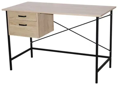 Lyon 2 Drawer Desk with Metal Legs - Oak, Grey image