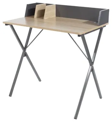 Lyon Oak Study Desk with X Metal Legs - Oak, Grey image