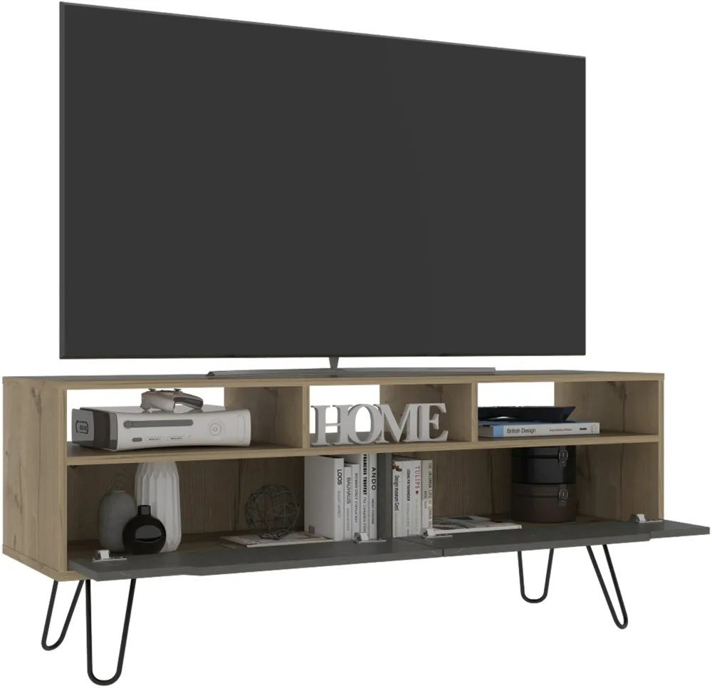 Morton Large TV Unit with Hairpin Legs - Grey
