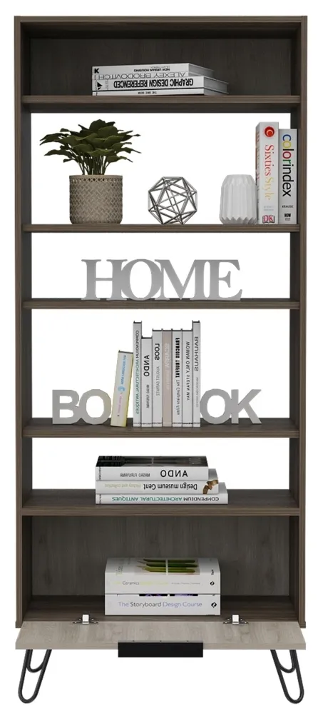 Navarro Bookcase with Hairpin Legs - Grey, Oak Effect