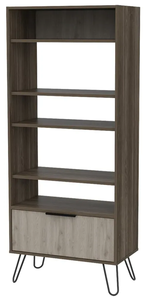 Navarro Bookcase with Hairpin Legs - Grey, Oak Effect