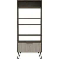 Navarro Bookcase with Hairpin Legs - Grey, Oak Effect