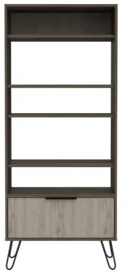 Navarro Bookcase with Hairpin Legs - Grey, Oak Effect image