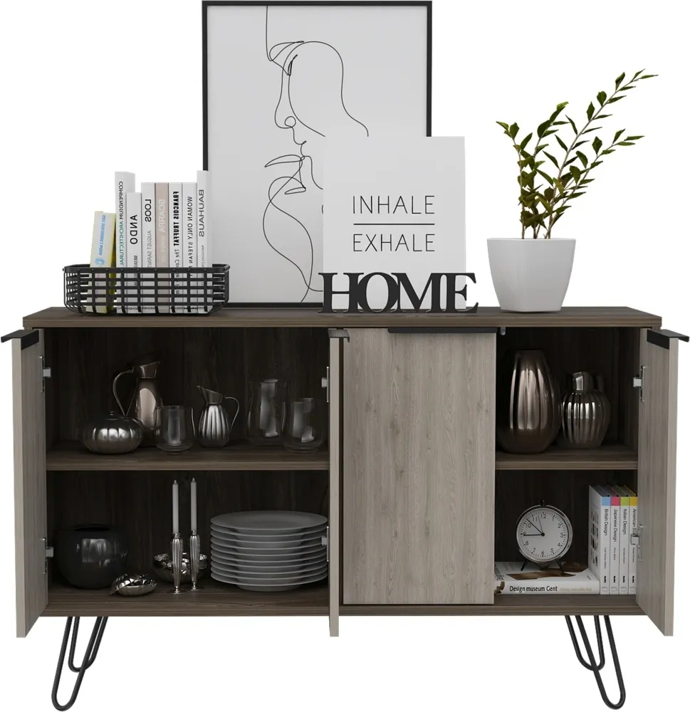 Navarro Medium Sideboard with Hairpin Legs - Grey, Oak Effect