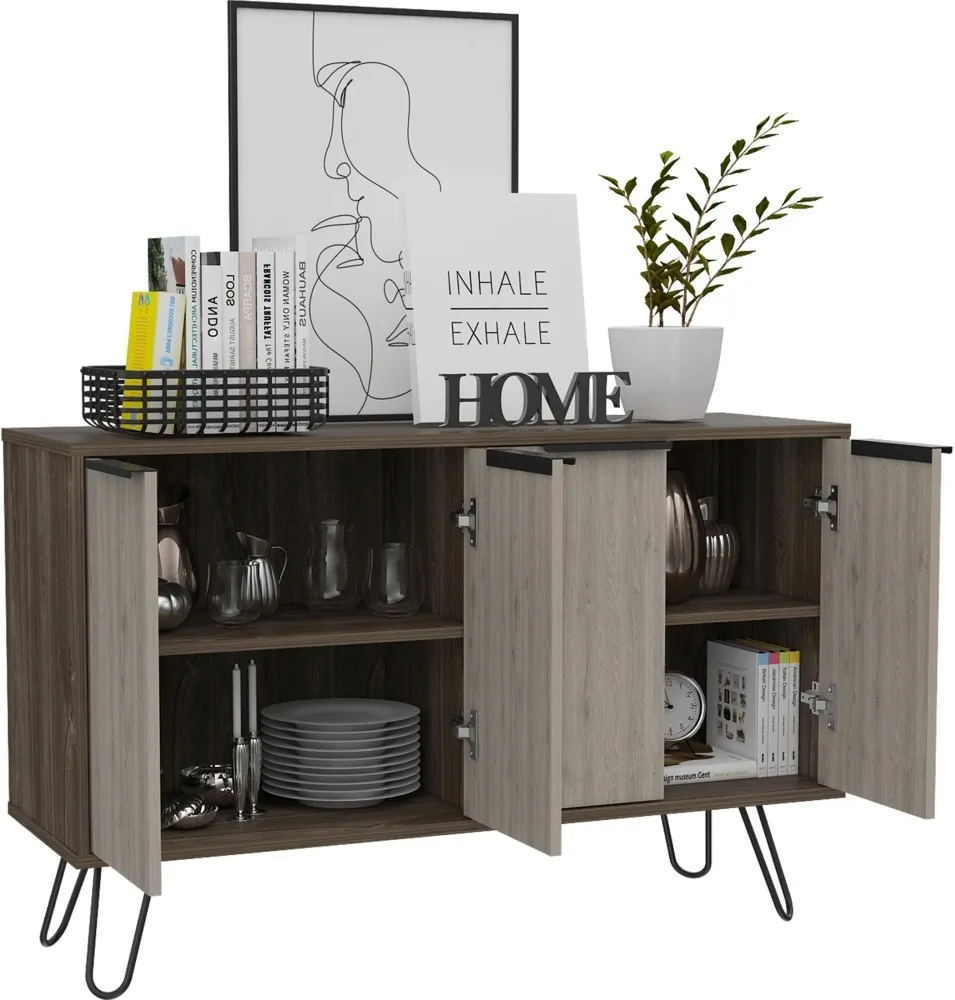 Navarro Medium Sideboard with Hairpin Legs - Grey, Oak Effect