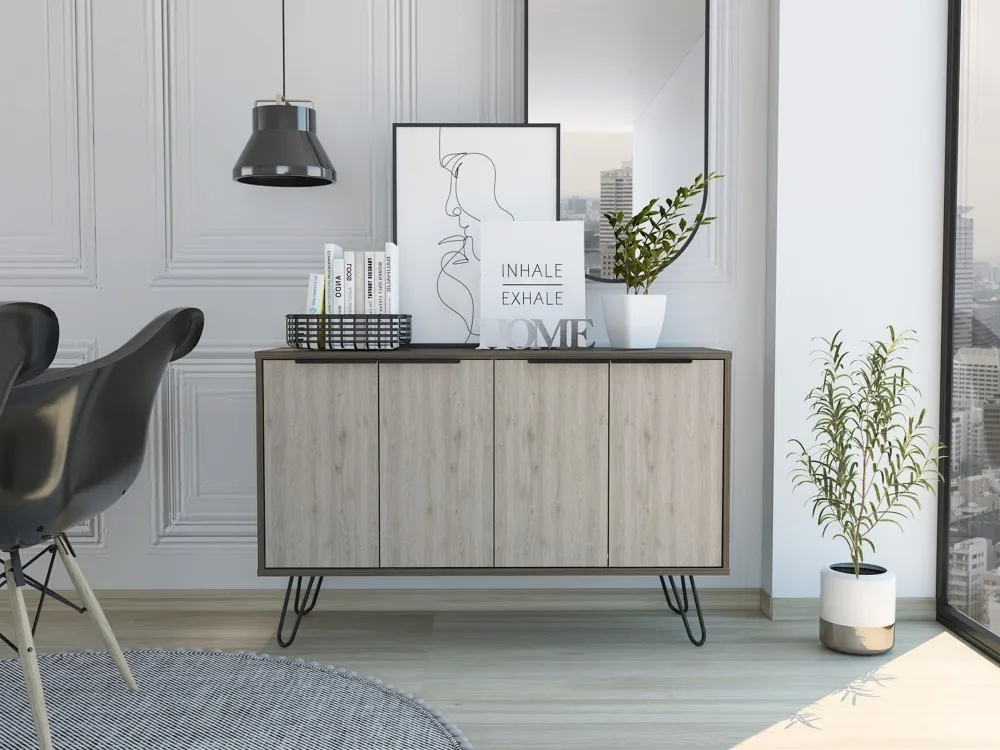 Navarro Medium Sideboard with Hairpin Legs - Grey, Oak Effect